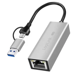 Adaptateur LogiLink USB-a/C vers Ethernet 2,5G, argenté