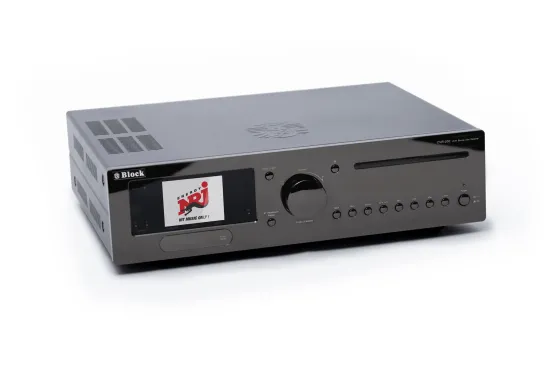 Block CVR-200 Récepteur stéréo Blu-ray avec 2 sorties audio 100 W pour le streaming et la lecture vidéo, couleur noir chrome