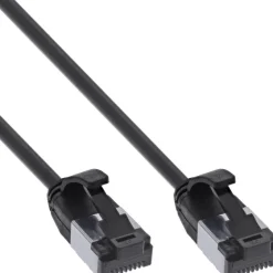 Câble ethernet Cat.8.1 InLine patch slim, U/FTP, TPE sans halogène, noir, 0,5m