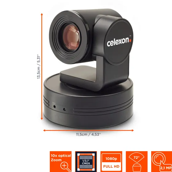celexon VKS2040 Caméra PTZ, 1920 x 1080 Full HD, 2,1 MP, 30 fps, 72°