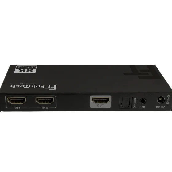 FeinTech SW212 Commutateur HDMI 2.1 2 entrées 1 sortie avec extracteur audio (Toslink et AUX)
