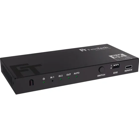 FeinTech SW212 Commutateur HDMI 2.1 2 entrées 1 sortie avec extracteur audio (Toslink et AUX)