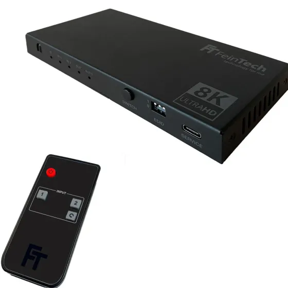 FeinTech SW212 Commutateur HDMI 2.1 2 entrées 1 sortie avec extracteur audio (Toslink et AUX)
