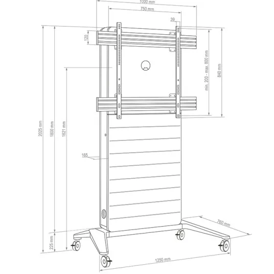 Hagor CON-Line M colonne multimédia mobile pour écran de 75 à 86 pouces avec une capacité de charge de 50 kg