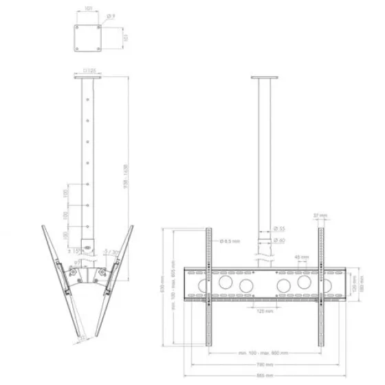 Hagor HA DH Duo L - Support plafond dos-à-dos pour écran - 55-75" | max. VESA 2x800x600 | longueur 900 - 1600mm