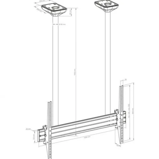 Hagor PLD Single HD - Support plafond pour charges lourdes - 75-100" | max. VESA 900x600| charge admissible 100 kg - Landscape