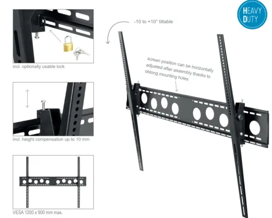 Hagor WH 120 T - HD - Support mural inclinable -75-130" | max. VESA 1200x900 | Charge max. 125 kg