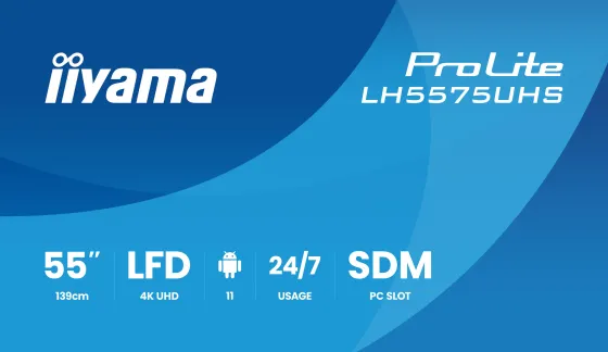 iiyama ProLite LH5575UHS-B2AG écran d'affichage numérique 4K de 55 pouces avec disponibilité 24 heures sur 24, 7 jours sur 7, système d'exploitation Android, fonction de basculement en cas de défaillance du signal et emplacement pour module SDM Intel®