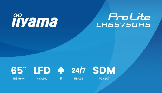 iiyama ProLite LH6575UHS-B2AG écran d'affichage numérique 4K de 65 pouces avec disponibilité 24 heures sur 24, 7 jours sur 7, système d'exploitation Android, fonction de basculement en cas de défaillance du signal et emplacement pour carte Intel® SDM