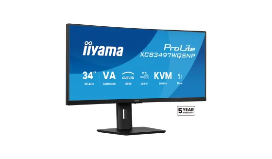 iiyama ProLite XCB3497WQSNP-B1 Moniteur incurvé de 34 pouces avec résolution UWQHD, station d'accueil USB-C et support réglable en hauteur