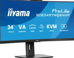 iiyama ProLite XCB3497WQSNPH-B1 34" VA UWQHD Écran incurvé avec caméra et microphone Windows Hello intégrés, station d'accueil USB-C, LAN, commutateur KVM