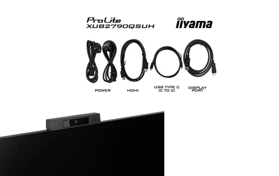 iiyama ProLite XUB2790QSUH-B2 moniteur IPS 27 pouces avec caméra Windows Hello intégrée, microphone et station d'accueil USB-C