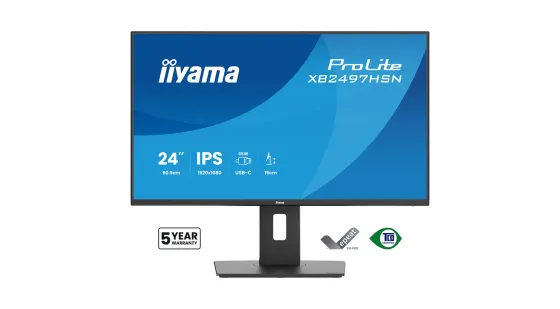 iiyama XB2497HSN-B1 Écran ProLite 23,8 pouces doté d'une dalle IPS, d'une station d'accueil USB-C, d'un port RJ45 (LAN) et d'un socle ergonomique