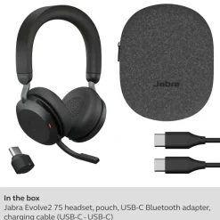 Jabra Evolve2 75 - Micro-casque stéréo sans fil pour MS, Bluetooth, USB-C, noir