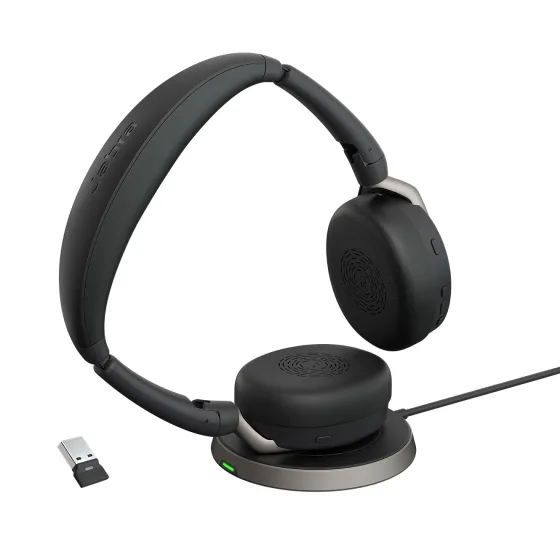 Jabra Evolve2 65 Flex Link380a MS Stereo - Micro-casque stéréo sans fil avec USB-A - certifié pour Microsoft Teams, socle de chargement inclus