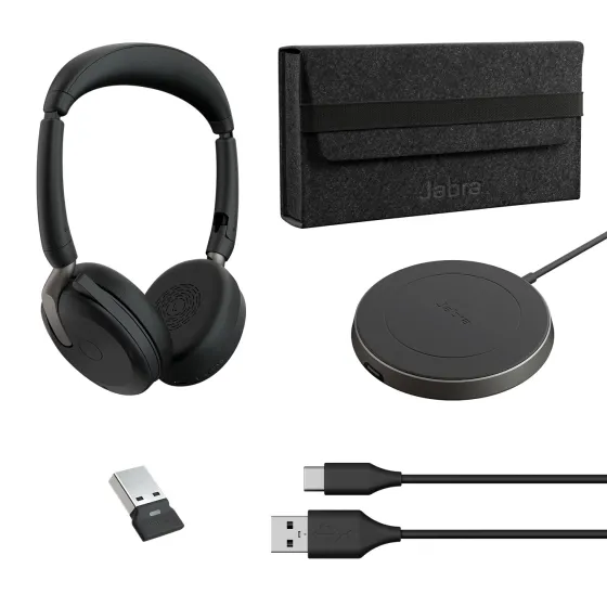 Jabra Evolve2 65 Flex Link380a MS Stereo - Micro-casque stéréo sans fil avec USB-A - certifié pour Microsoft Teams, socle de chargement inclus