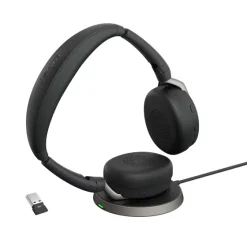 Jabra Evolve2 65 Flex Link380a UC Stereo - Micro-casque stéréo sans fil avec USB-A pour plateformes UC, chargeur inclus