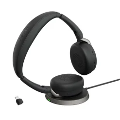 Jabra Evolve2 65 Flex Link380c UC Stereo - Micro-casque stéréo sans fil avec USB-C pour plateformes UC, socle de chargement inclus