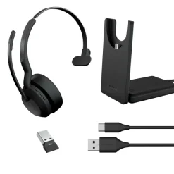 Jabra Evolve2 55 Link380a MS Mono - Micro-casque mono sans fil avec USB-A certifié pour Microsoft Teams, socle de chargement inclus