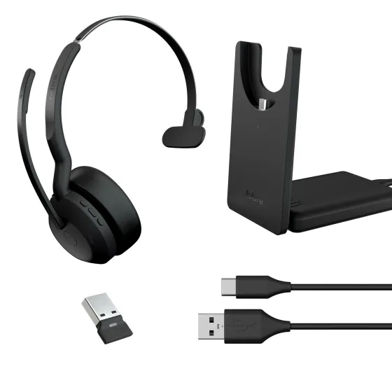 Jabra Evolve2 55 Link380a UC Mono - Micro-casque mono sans fil avec USB-A socle de chargement inclus