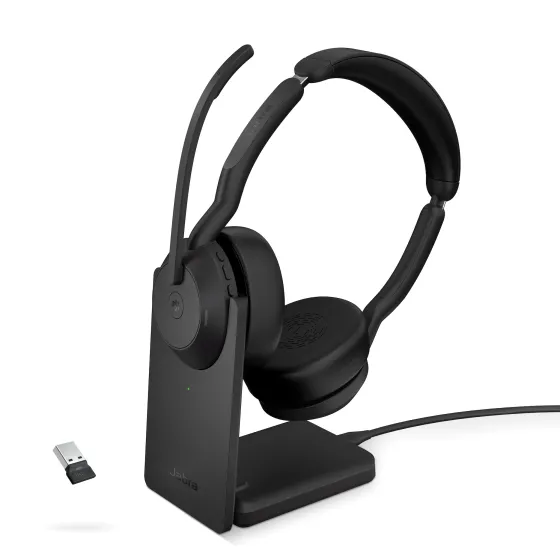 Jabra Evolve2 55 Link380a UC Stereo - Micro-casque stéréo sans fil avec USB-A socle de chargement inclus