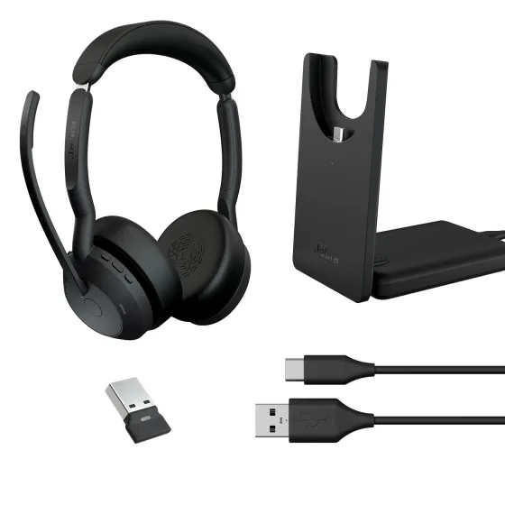 Jabra Evolve2 55 Link380a UC Stereo - Micro-casque stéréo sans fil avec USB-A socle de chargement inclus