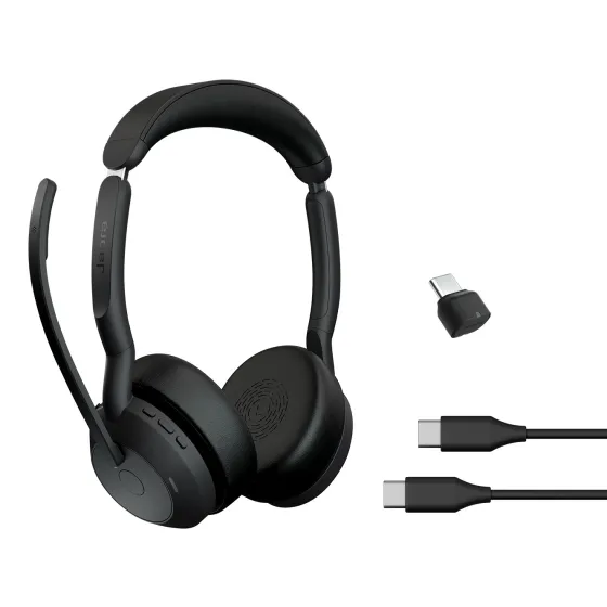 Jabra Evolve2 55 Link380c MS Stereo - Micro-casque stéréo sans fil avec USB-C certifié pour Microsoft Teams