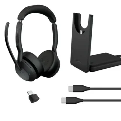 Jabra Evolve2 55 Link380c UC Stereo - Micro-casque stéréo sans fil avec USB-C, socle de chargement inclus