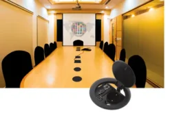 Kramer RTBUS-21 - Boîtier de table Multi-connexion rond avec couvercle à charnière pneumatique, noir, découpe de 110 mm