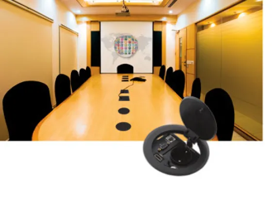 Kramer RTBUS-21 - Boîtier de table Multi-connexion rond avec couvercle à charnière pneumatique, noir, découpe de 110 mm