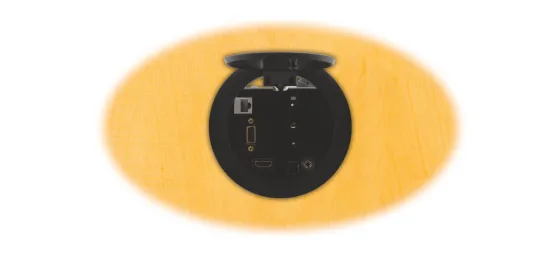 Kramer RTBUS-21 - Boîtier de table Multi-connexion rond avec couvercle à charnière pneumatique, noir, découpe de 110 mm