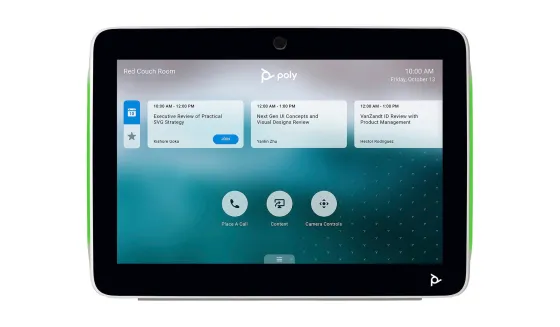 Poly TC10 Contrôleur tactile avec indicateur d'état LED et montage flexible pour la planification de salle intelligente et le contrôle de visioconférence en blanc