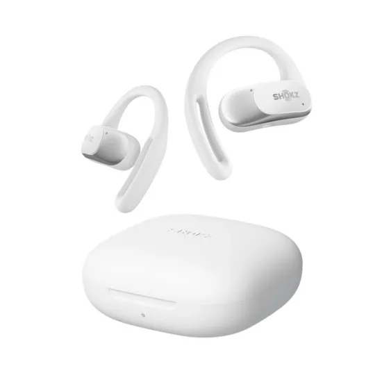SHOKZ OpenFit Air Casque Bluetooth design à oreillettes ouvertes avec 28 heures d'autonomie | Couleur : Blanc