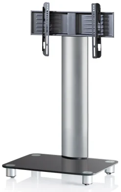Support mobile TV VCM "Bilano" argent, verre noir, roulettes incluses