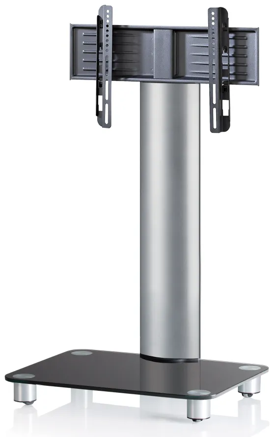 Support mobile TV VCM "Bilano" argent, verre noir, roulettes incluses
