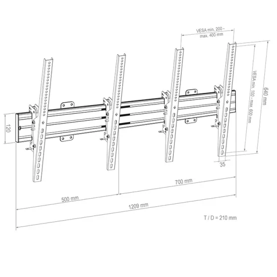 Support mural Hagor comPROnents® Menuboard pour 2 Displays - 46"-65" (Portrait, inclinable)