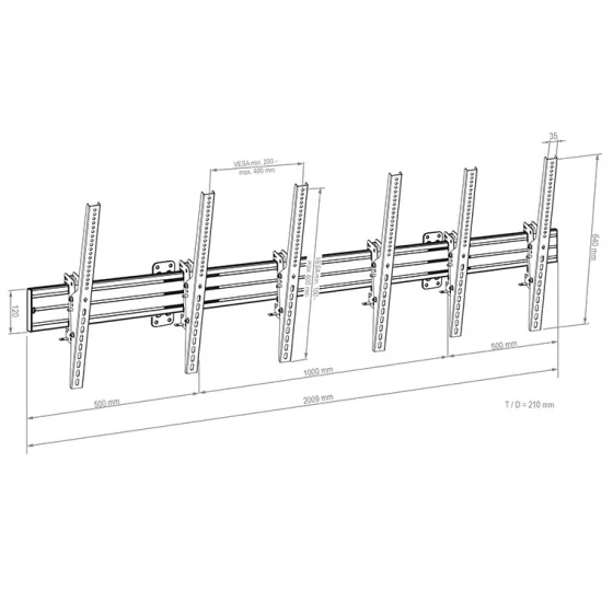Support mural Hagor comPROnents® Menuboard pour 3 Displays - 46"-65" (Portrait, inclinable)