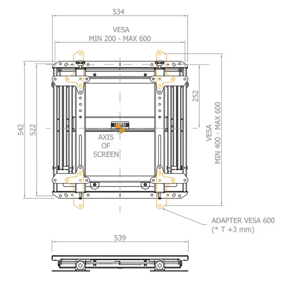 Support mural TV/Display super plat Hagor VWH-1-Slim pour mur vidéo- 42"-55", 400 x 400, 35kg