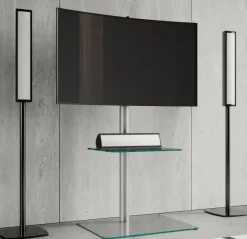 Support TV sur pied VCM "Alani" - avec étagère en verre