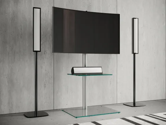 Support TV sur pied VCM "Alani" - avec étagère en verre