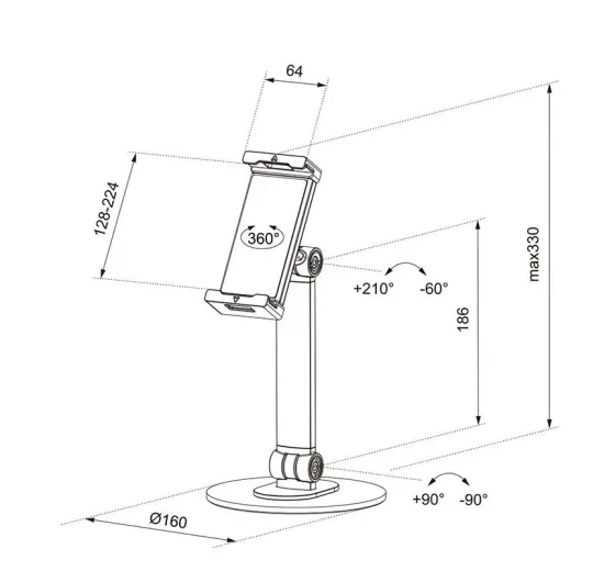 Support universel Neomounts DS15-540BL1 pour tablettes de 4,7"-12,9" - noir (inclinable, rotatif et pivotant)